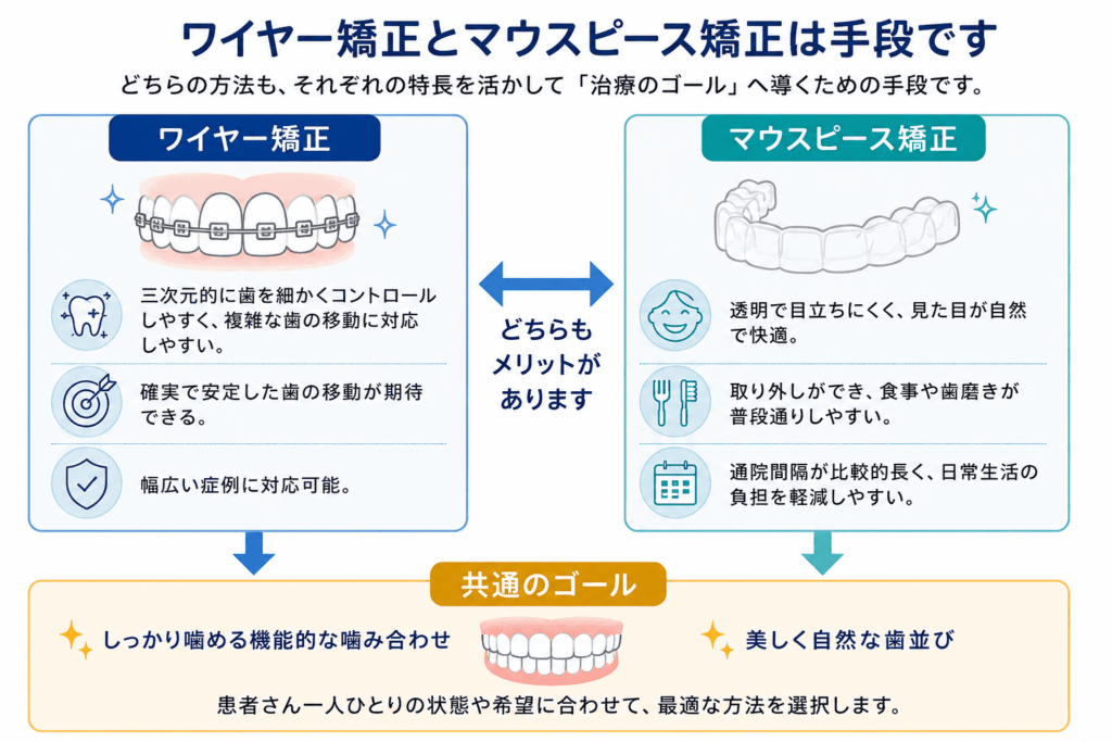 ワイヤー矯正とマウスピース矯正は手段です
